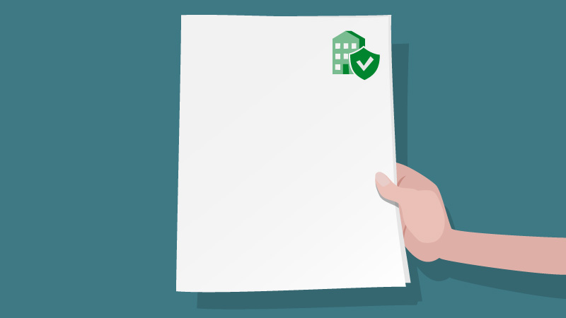 En hand som håller i ett kontrakt. Mitthem skyddar dina personuppgifter. Illustration. 