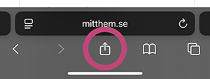 Dela-knappen hittar man längst ner i mitten i Safari i iPhone. Foto.